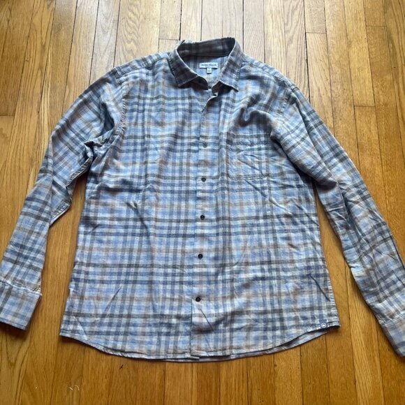 Peter Millar Mens L Gray Blue Plaid 100% Cotton Long Sleeve Button-Down Shirt - Picture 3 of 13